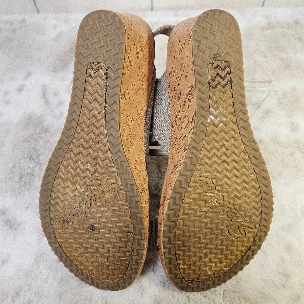 Skechers Womens Taupe Beverly High Tea Wedge‎ Sandals Heels 9 Boho Cottagecore